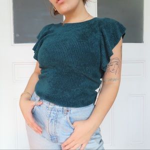 Free People Nwt Small Green Shirt Cap Sleeve